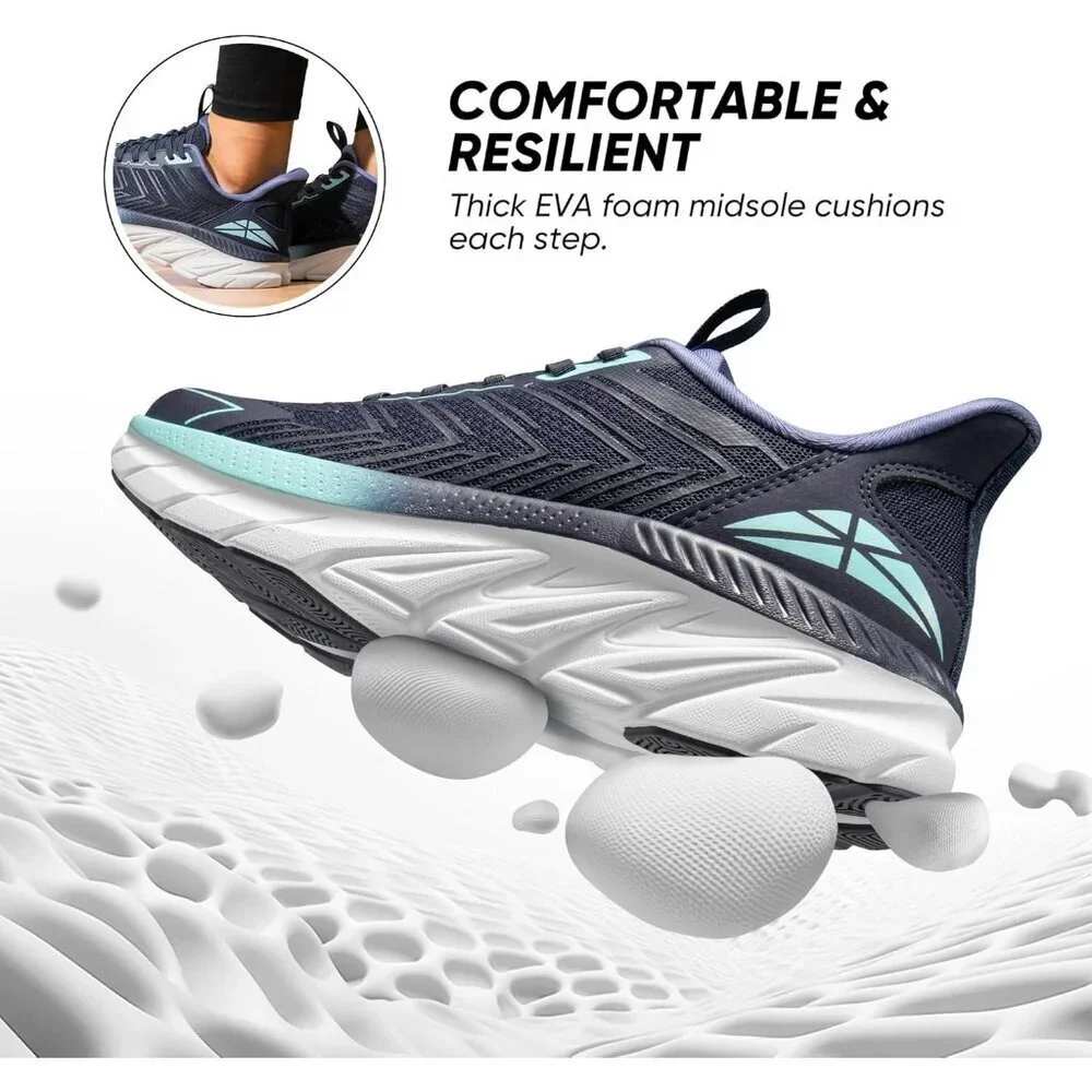 Women's Blue Black Walking Shoes Comfort Breathable Non-Slip Gym Sneakers